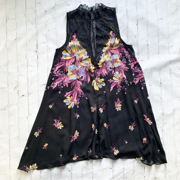 Free People Marsha Floral Printed Slip Dress High Neck Flirty Feminine Boho Fall - Picture 5 of 11